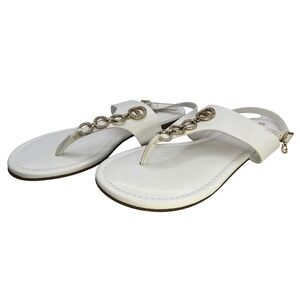 Guess Womens White T-Strap Slingback Sandals Gold Chain Rhinestone‎ Flat 8.5M